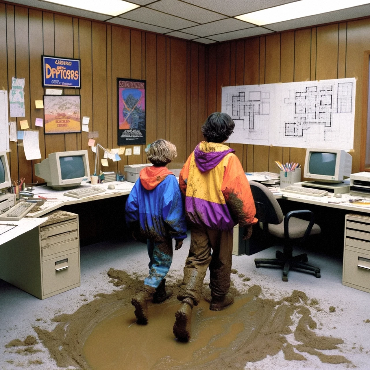 A photograph of two boys launching themselves into the air on bxm bikes off of a dirt mound